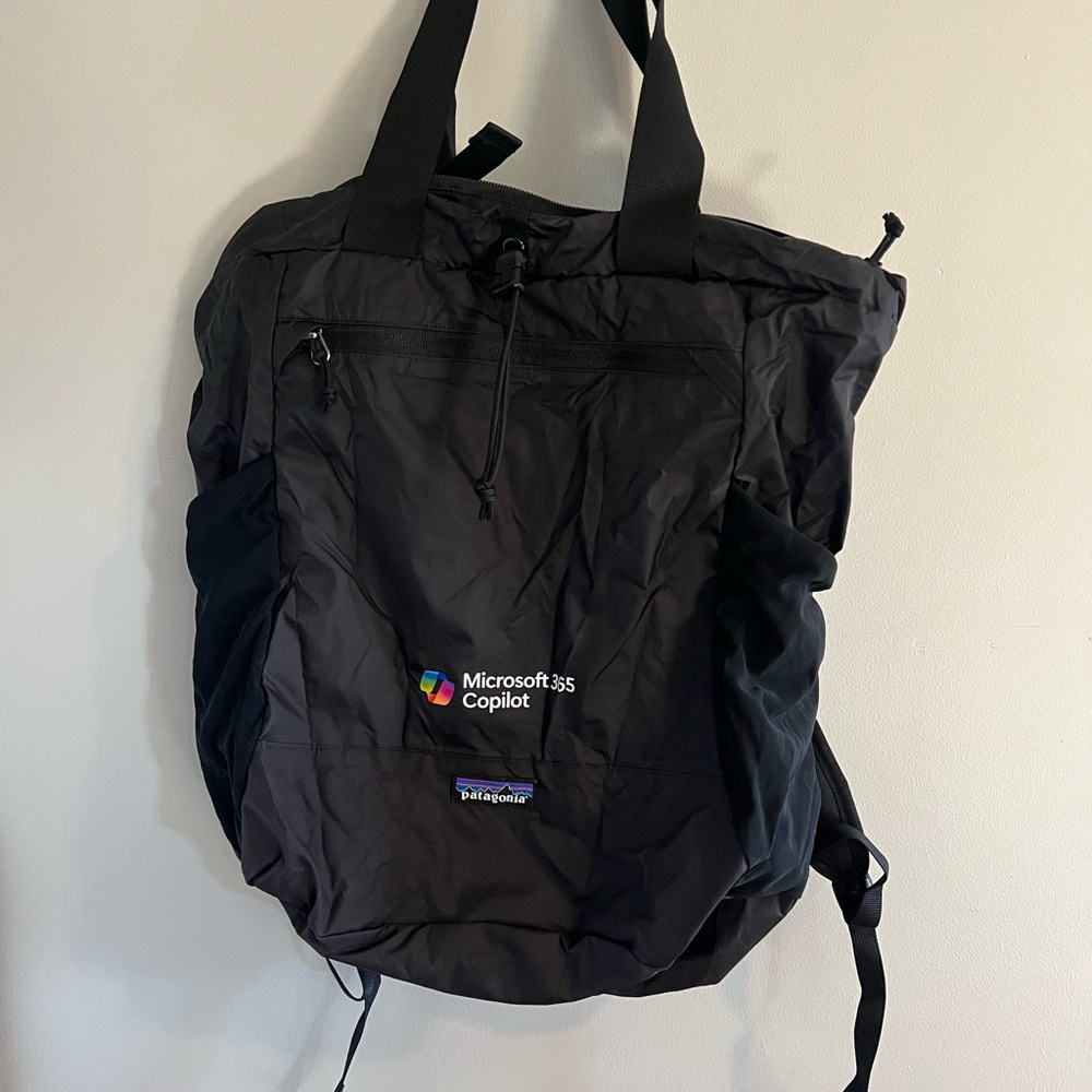 Patagonia Black Tote-Style Backpack with Microsoft 365 Copilot Logo